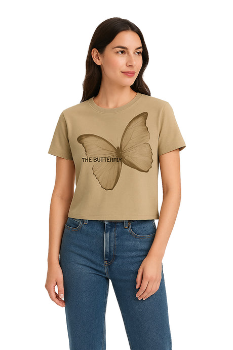 Playera Dama MC / BUTTERFLY KAKI (9096426848479)