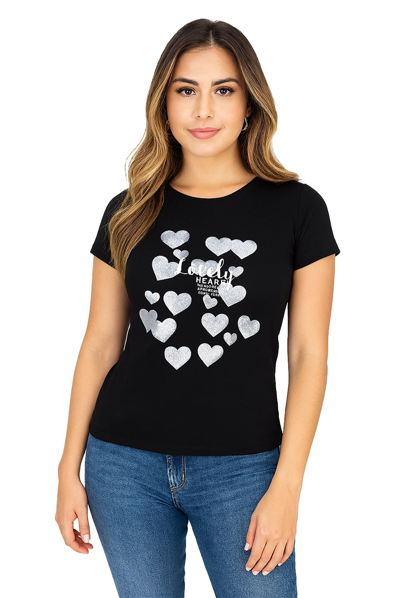Playera Dama MC / LOVELY HEART NEGRO (9104949117151)