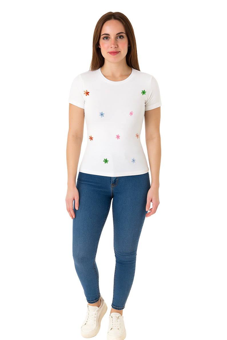 Playera Dama MC / FLORECITAS BLANCO