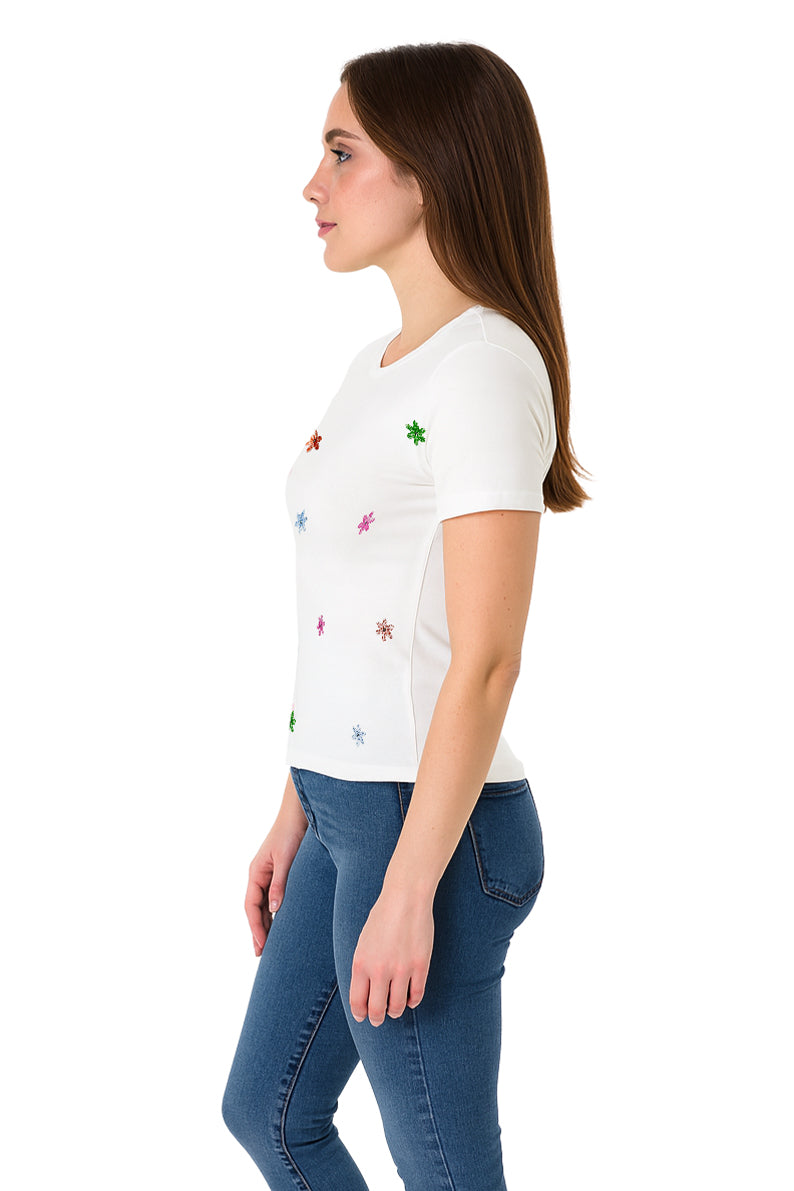 Playera Dama MC / FLORECITAS BLANCO