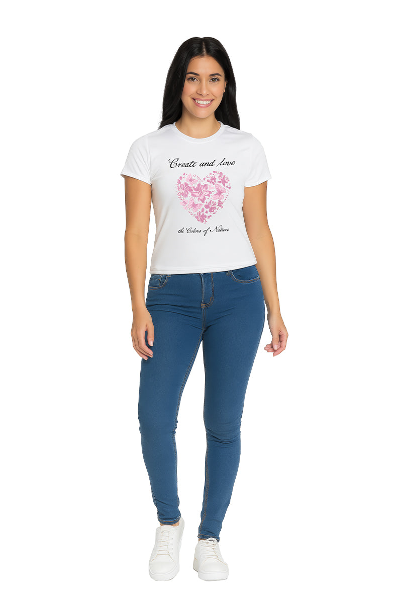 Playera Dama MC / CREASTE AND LOVE  BLANCO (9108190855391)