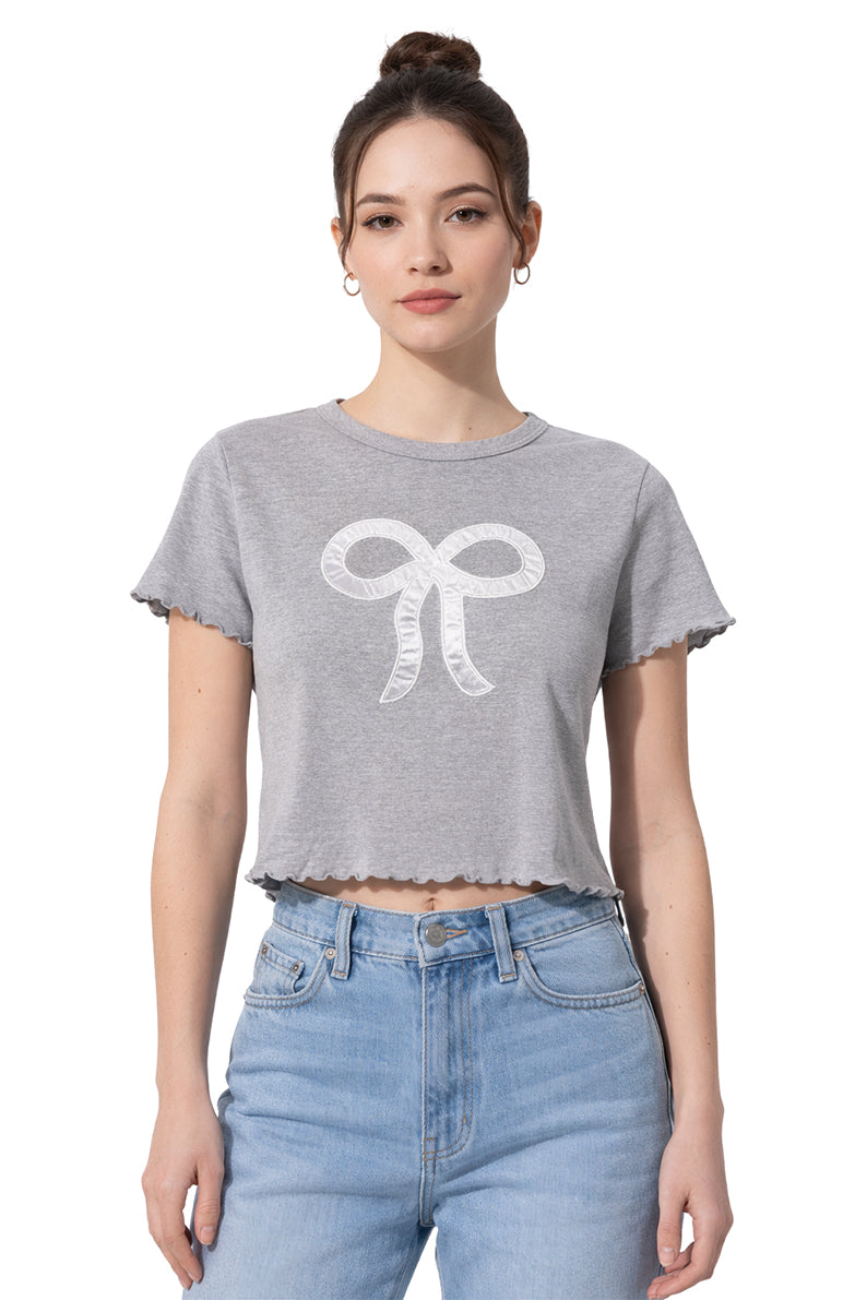 PLAYERA DAMA MC / CONFESTON EN RUEDO Y MANGAS JASPE