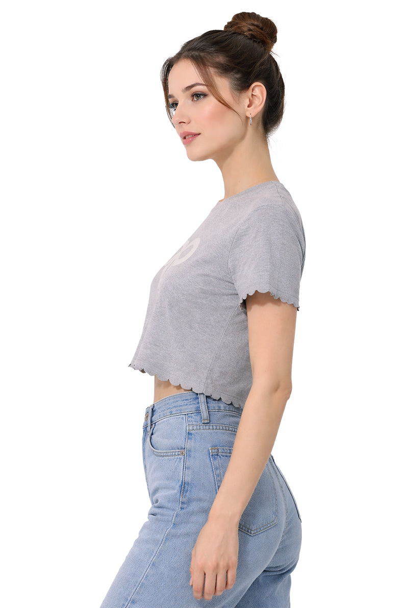 PLAYERA DAMA MC / CONFESTON EN RUEDO Y MANGAS JASPE