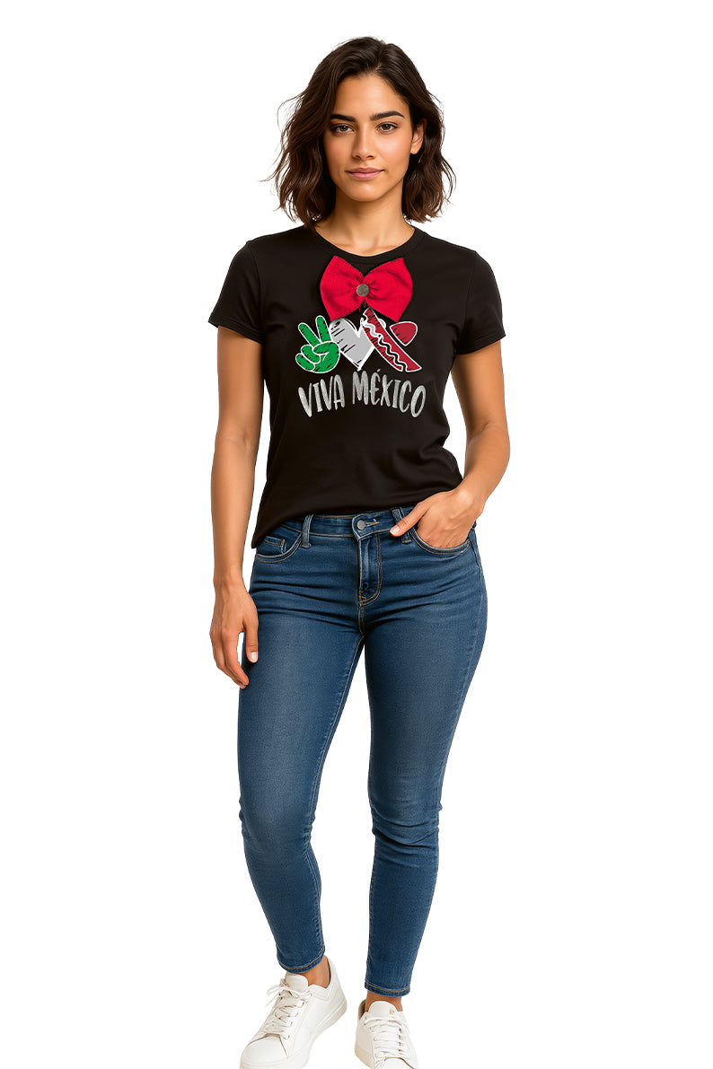 Playera Dama MC / "PEACE AND LOVE" PATRIO  NEGRO (9095744061663)
