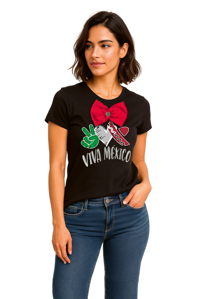 Playera Dama MC / "PEACE AND LOVE" PATRIO  NEGRO (9095744061663)