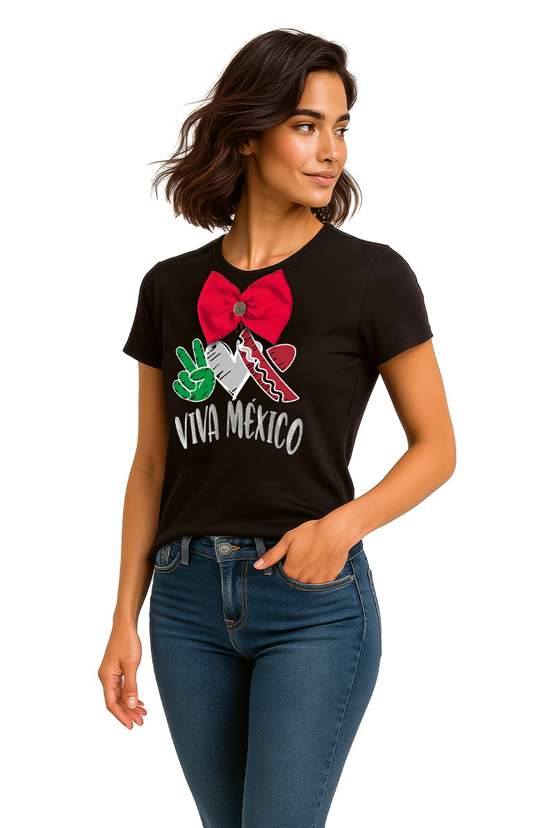 Playera Dama MC / "PEACE AND LOVE" PATRIO  NEGRO (9095744061663)