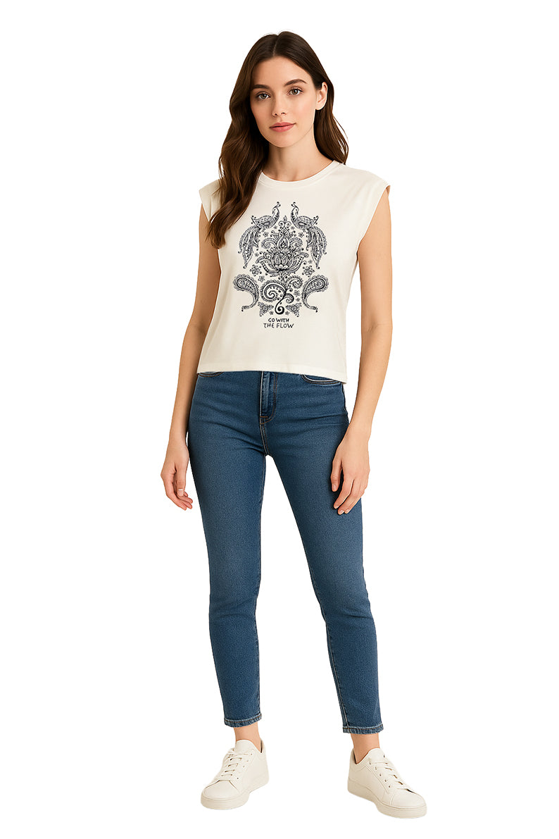 Playera Dama MC / THE FLOW HUESO