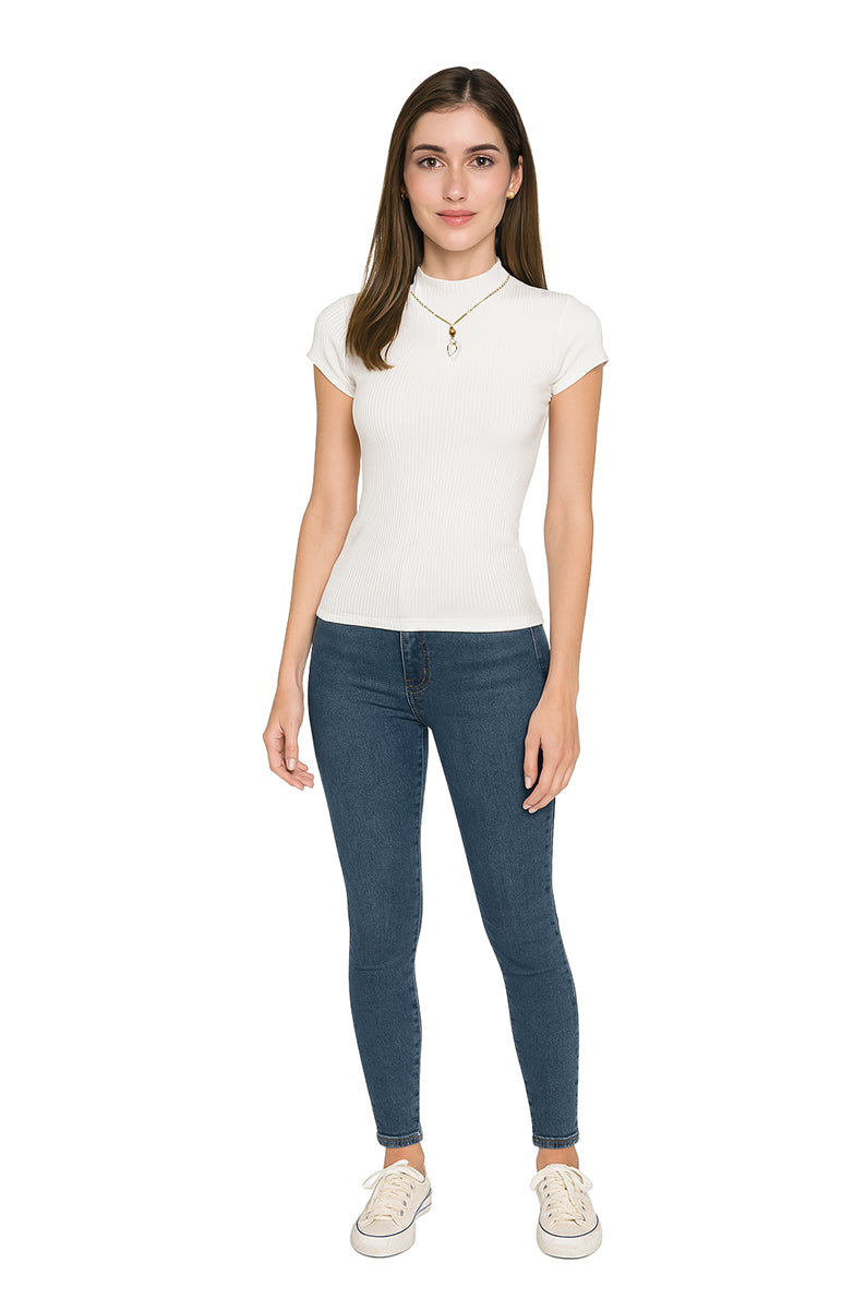 Playera Dama MC / CUELLO ALTO COLLAR  BLANCO