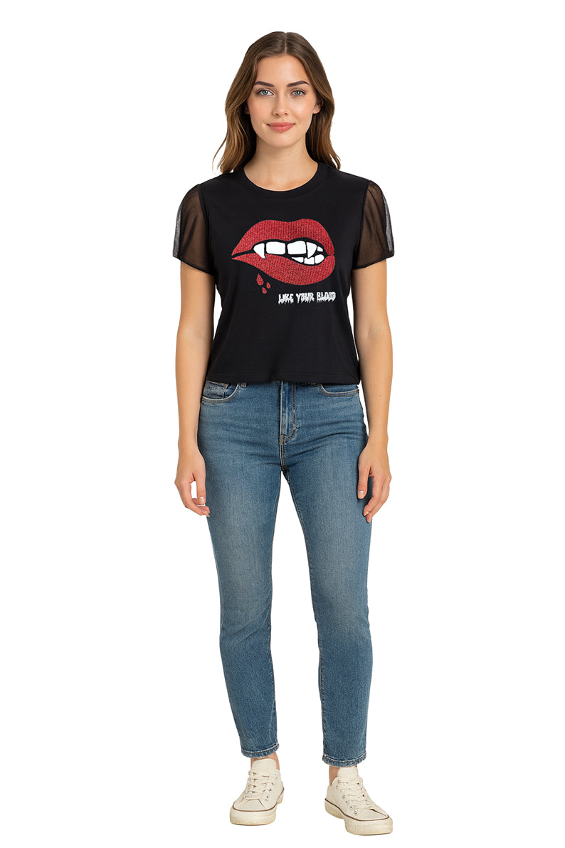 Playera Dama MC / BESO SANGRIENTO  NEGRO