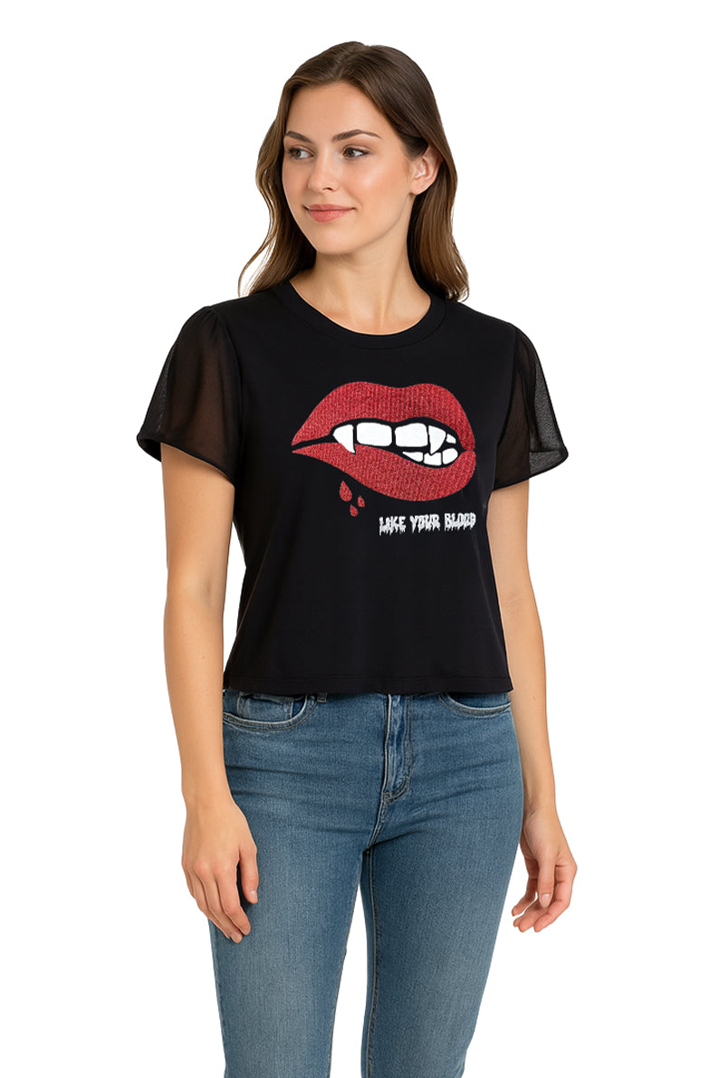 Playera Dama MC / BESO SANGRIENTO  NEGRO