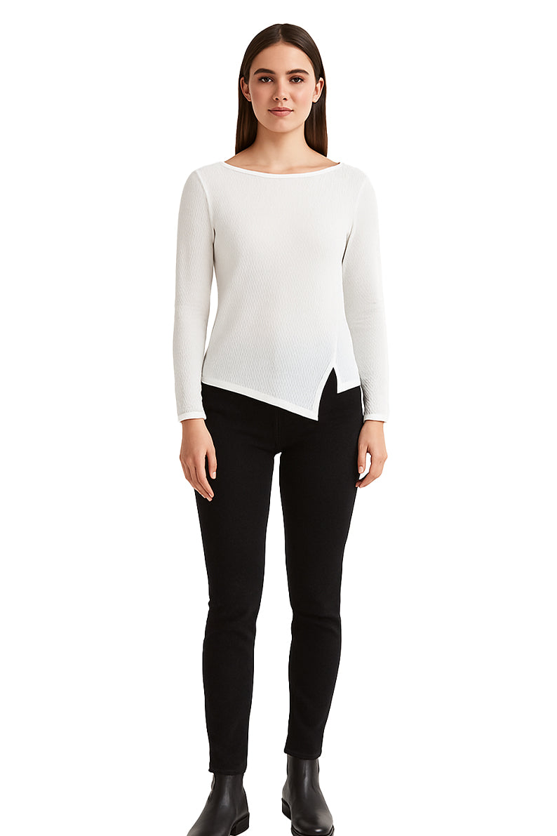 Blusa Dama ML / RAYAS ASIMETRICA BLANCO (9095692157151)