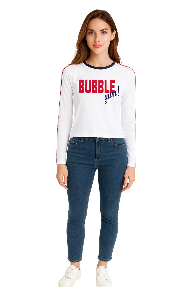 Playera Dama ML / BUBBLE GUM BLANCO/MARINO (9148214903007)