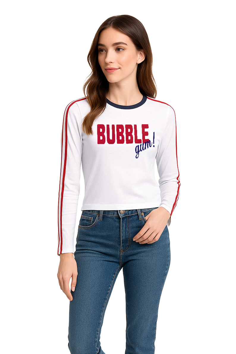 Playera Dama ML / BUBBLE GUM BLANCO/MARINO (9148214903007)