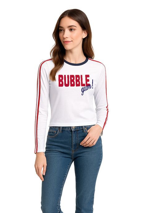 Playera Dama ML / BUBBLE GUM BLANCO/MARINO (9148214903007)