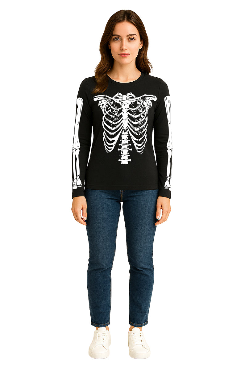 Playera Dama ML / ESQUELETO NEGRO