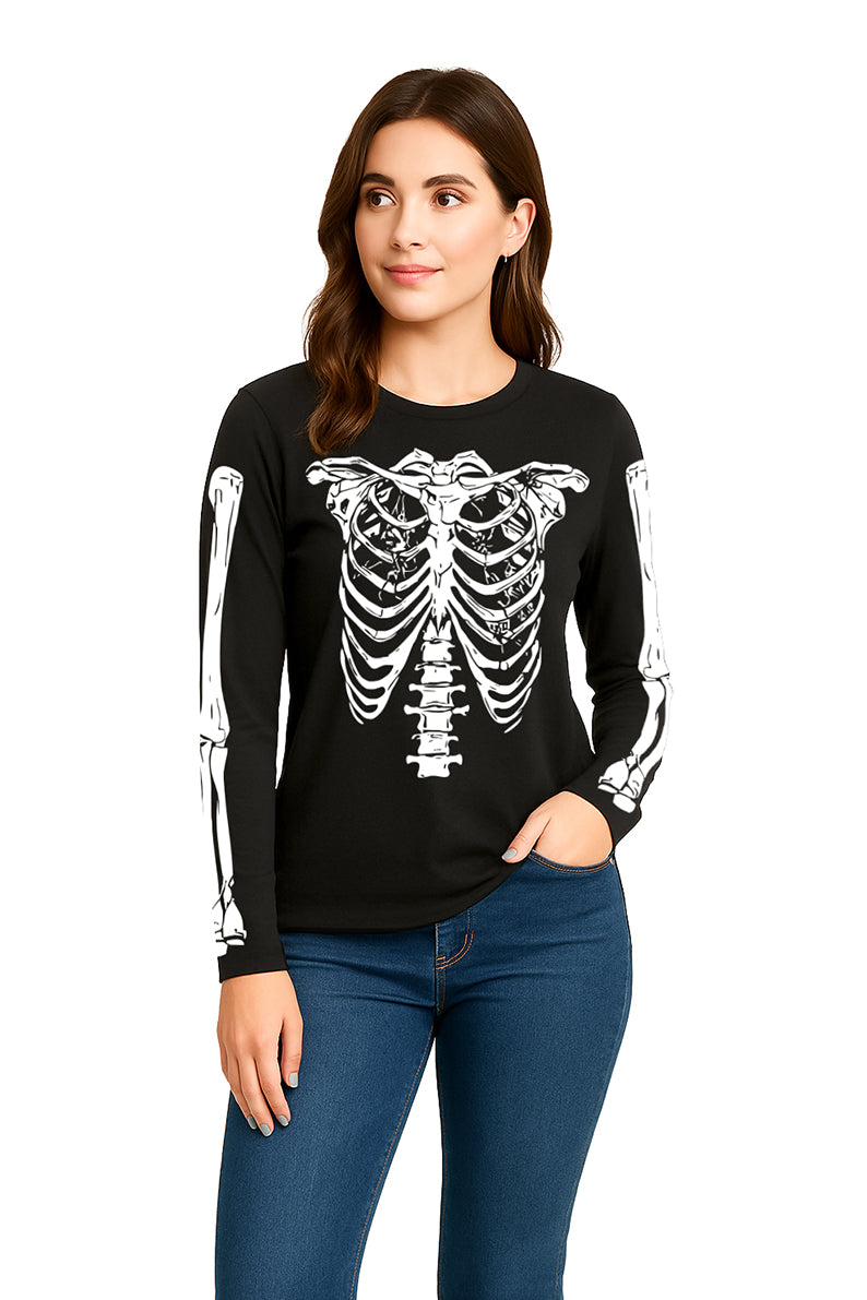 Playera Dama ML / ESQUELETO NEGRO