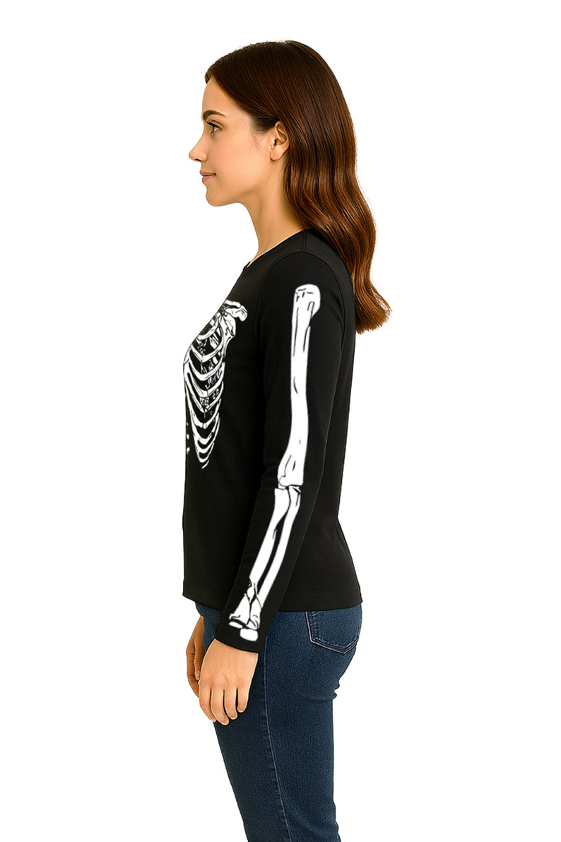 Playera Dama ML / ESQUELETO NEGRO