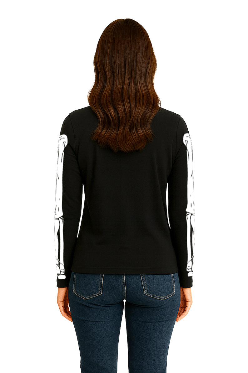 Playera Dama ML / ESQUELETO NEGRO