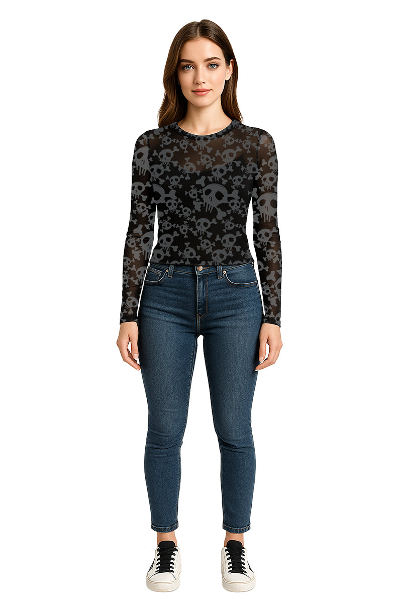 Playera Dama ML / CRANEOS NEGRO