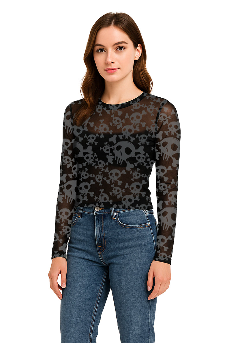 Playera Dama ML / CRANEOS NEGRO