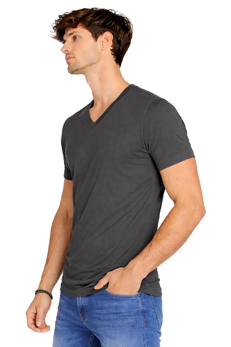 Playera Caballero MC / BASICA CUELLO V GRIS