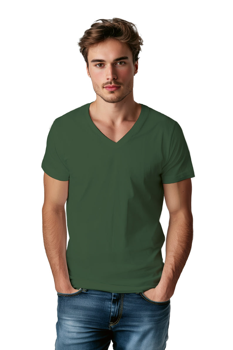 Playera Caballero MC / BASICA CUELLO V VERDE/MUSGO (9001817080031)