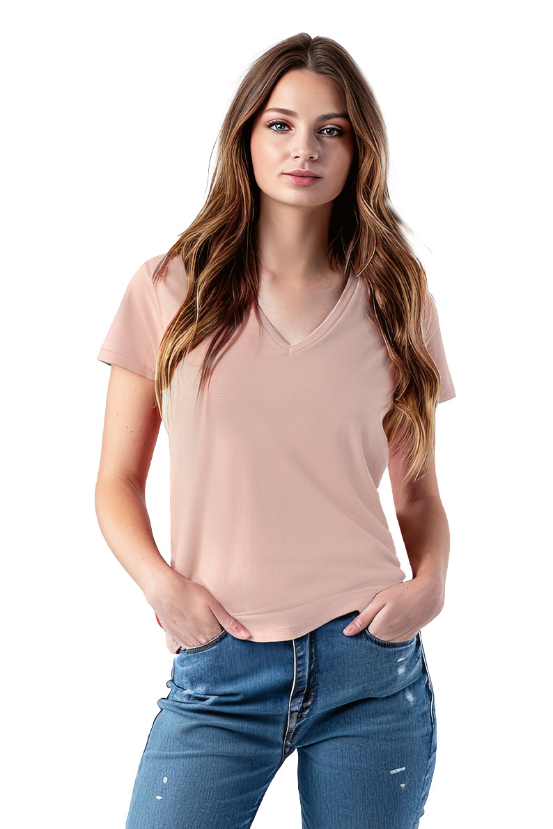 Playera Dama  BASICA CUELLO V CORAL (8617179611359)