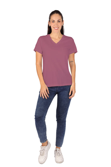Playera Dama CHF MC  / BASICA CUELLO V DUSTYROSE (9004119687391)