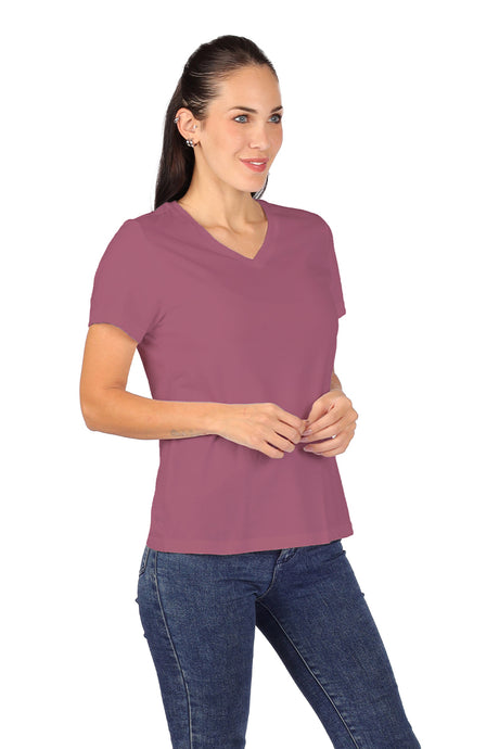 Playera Dama CHF MC  / BASICA CUELLO V DUSTYROSE (9004119687391)