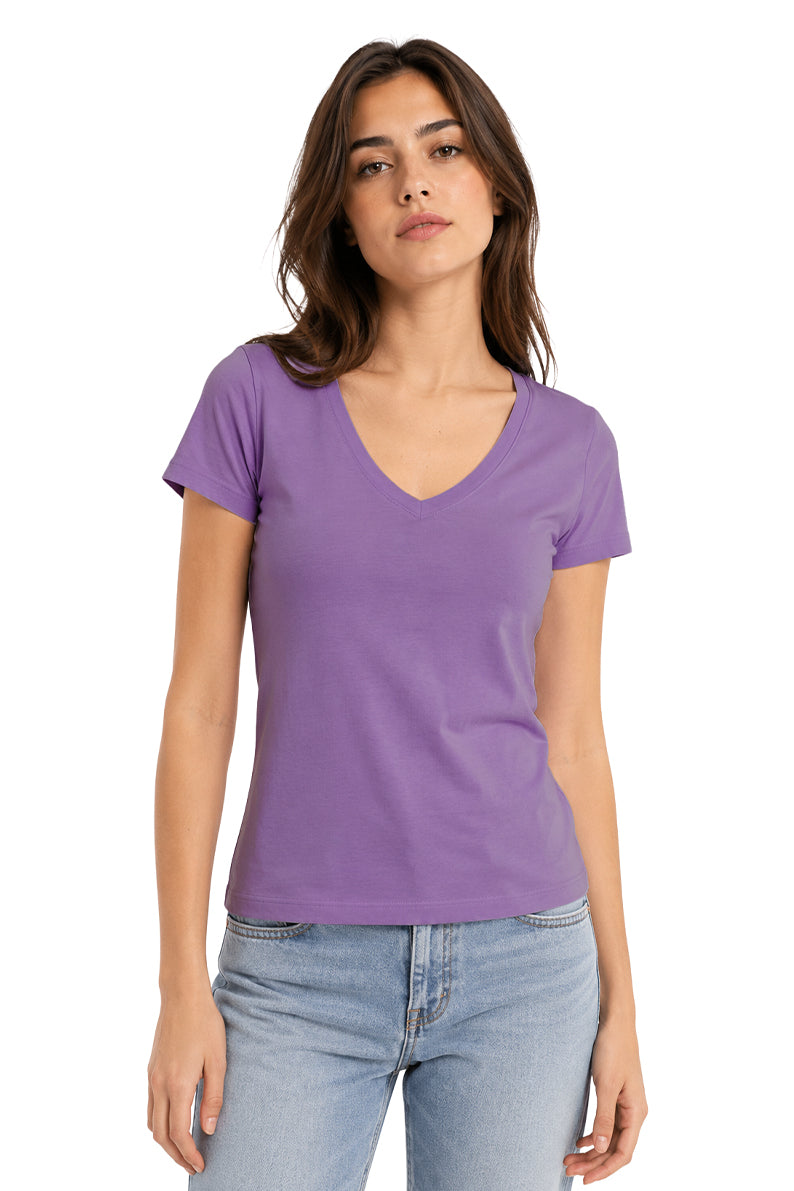 Playera Dama Básica Cuello V Chifon Lilac/Keepsake