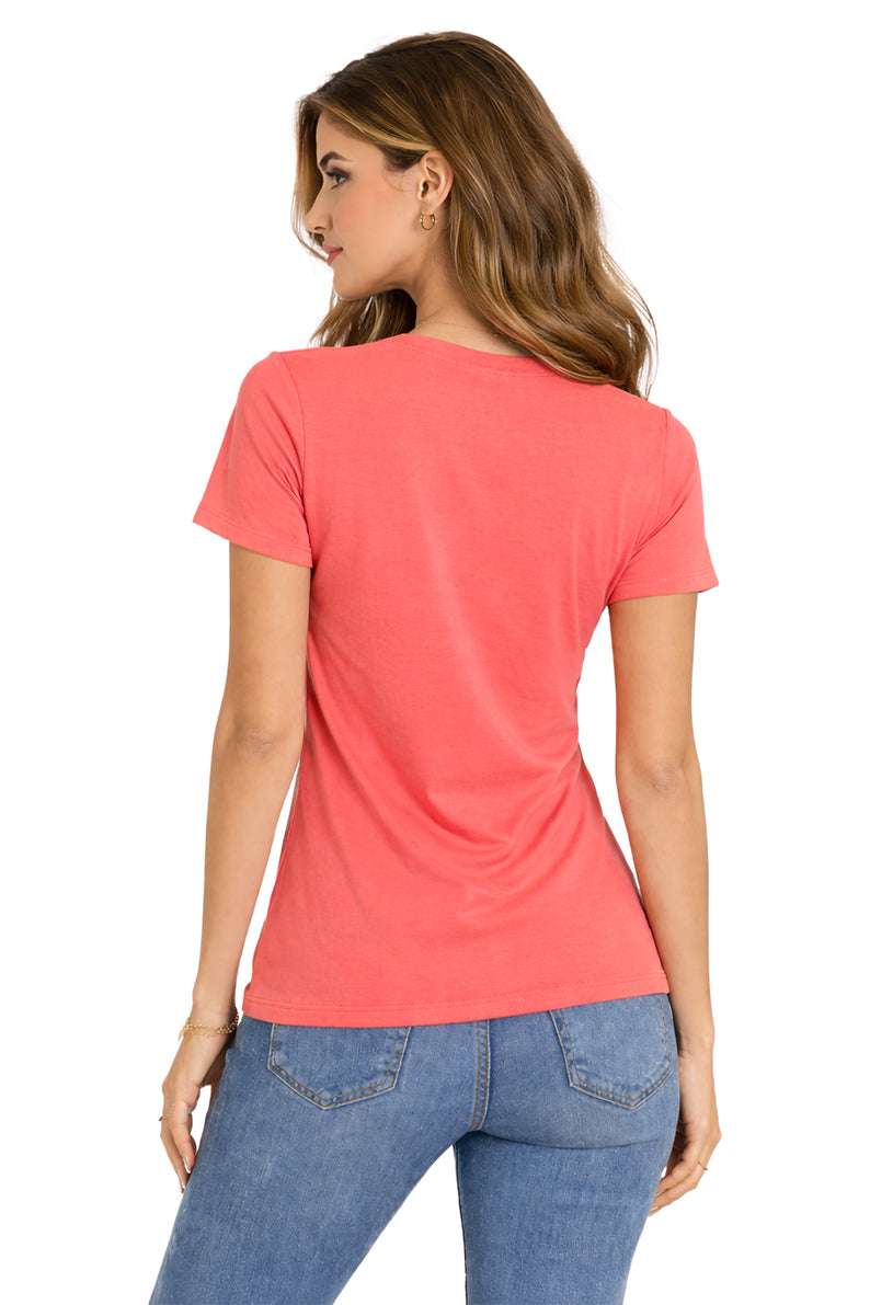 Playera Básica Cuello V Living/Coral