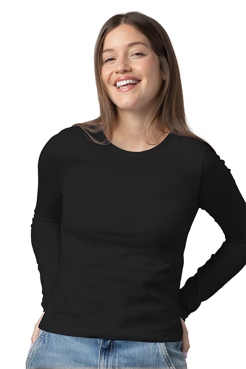 PLAYERA DAMA ML / CUELLO REDONDO LICRA NEGRO (9004805030111)