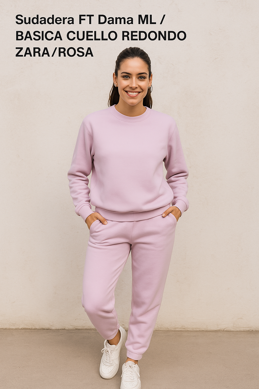 Sudadera FT Dama ML / BASICA CUELLO REDONDO ZARA/ROSA (9005125468383)