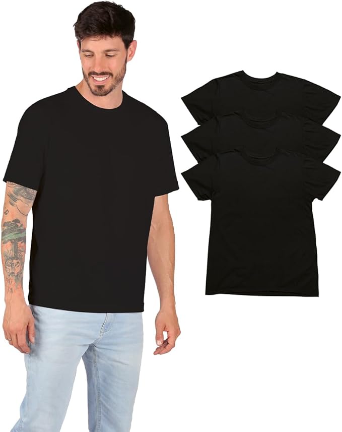 Paquete de 3 Playeras Caballero Basicas Negras con cuello redondo (9107437322463)
