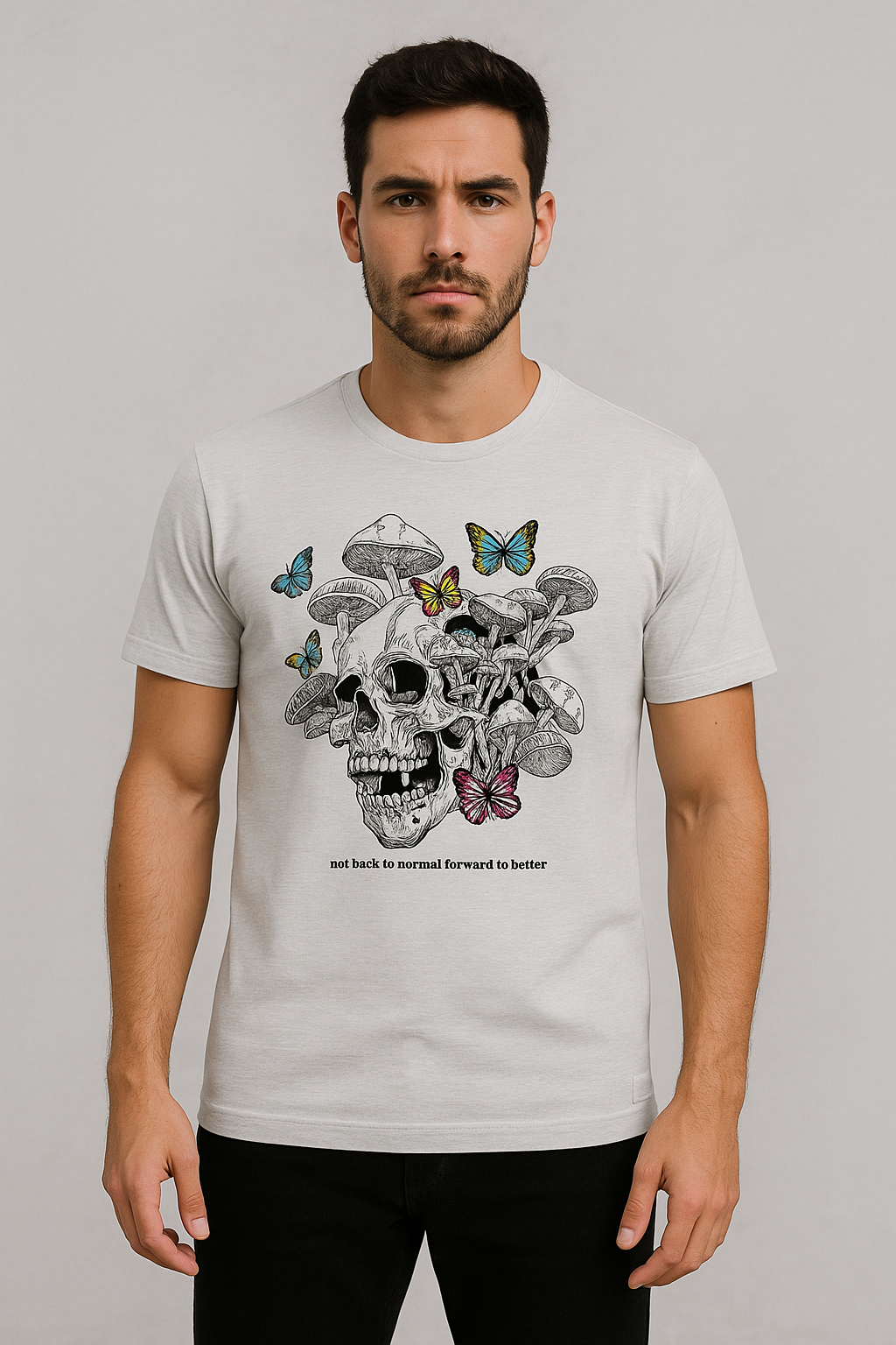 Playera Caballero MC / CRANEO MARIPOSAS BLANCO (8969313681631)