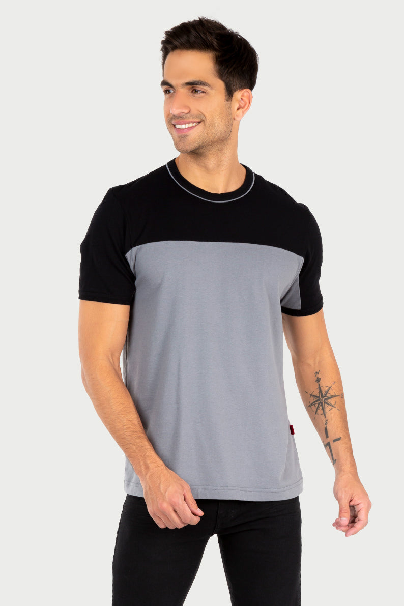 Playera Caballero MC/ CORTE GRIS NEGRO (7067047428278)