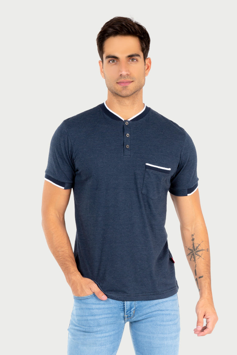 Playera Caballero MC/ HENLEY FILO BLANCO (7067112571062)