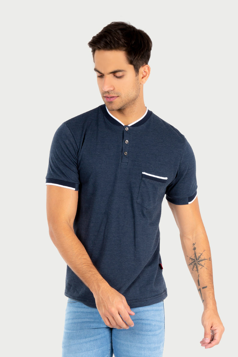 Playera Caballero MC/ HENLEY FILO BLANCO (7067112571062)