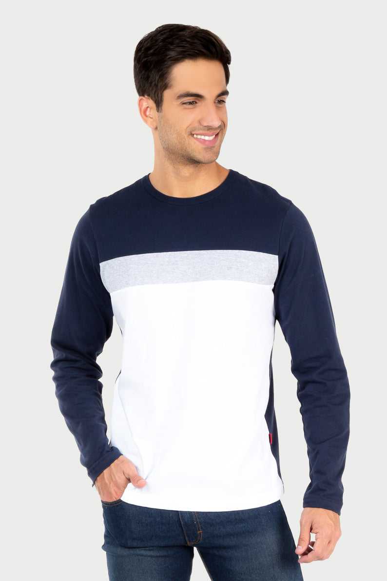 Playera Caballero ML / BLOQUE AZUL (7067142946998)