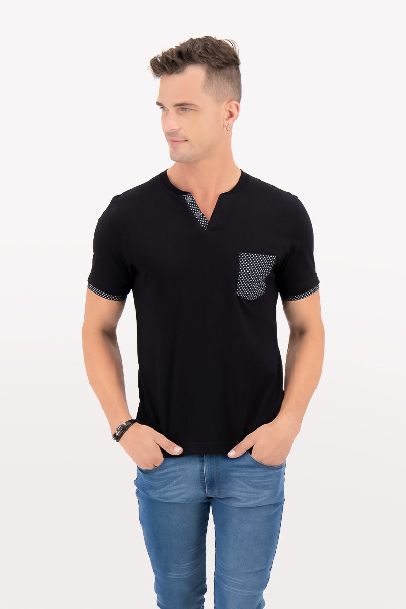 Playera Caballero MC/ HENLEY NEGRO (7533425066207)