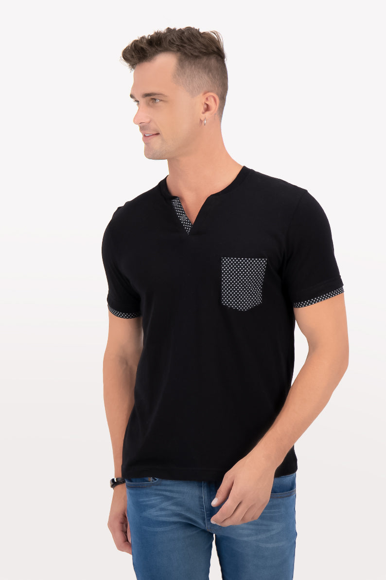 Playera Caballero MC/ HENLEY NEGRO (7533425066207)