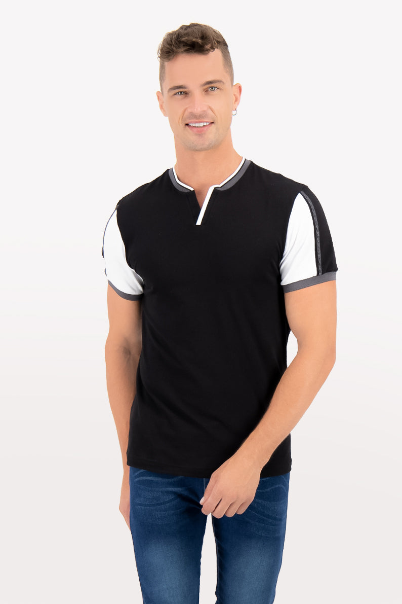 Playera Caballero MC/ HENLEY FILO GRIS (7533502628063)