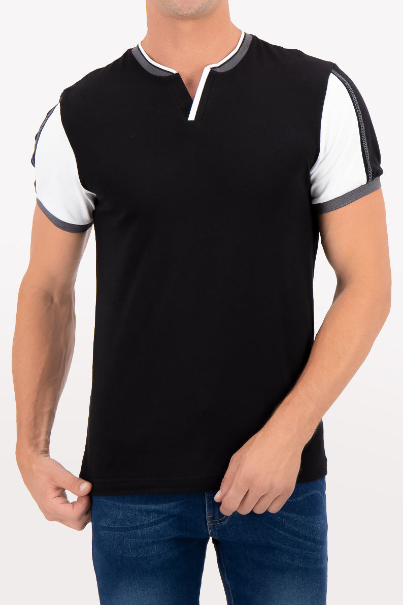 Playera Caballero MC/ HENLEY FILO GRIS (7533502628063)