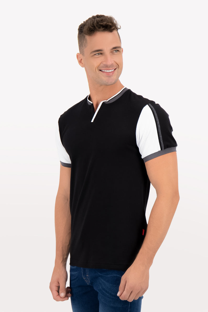 Playera Caballero MC/ HENLEY FILO GRIS (7533502628063)