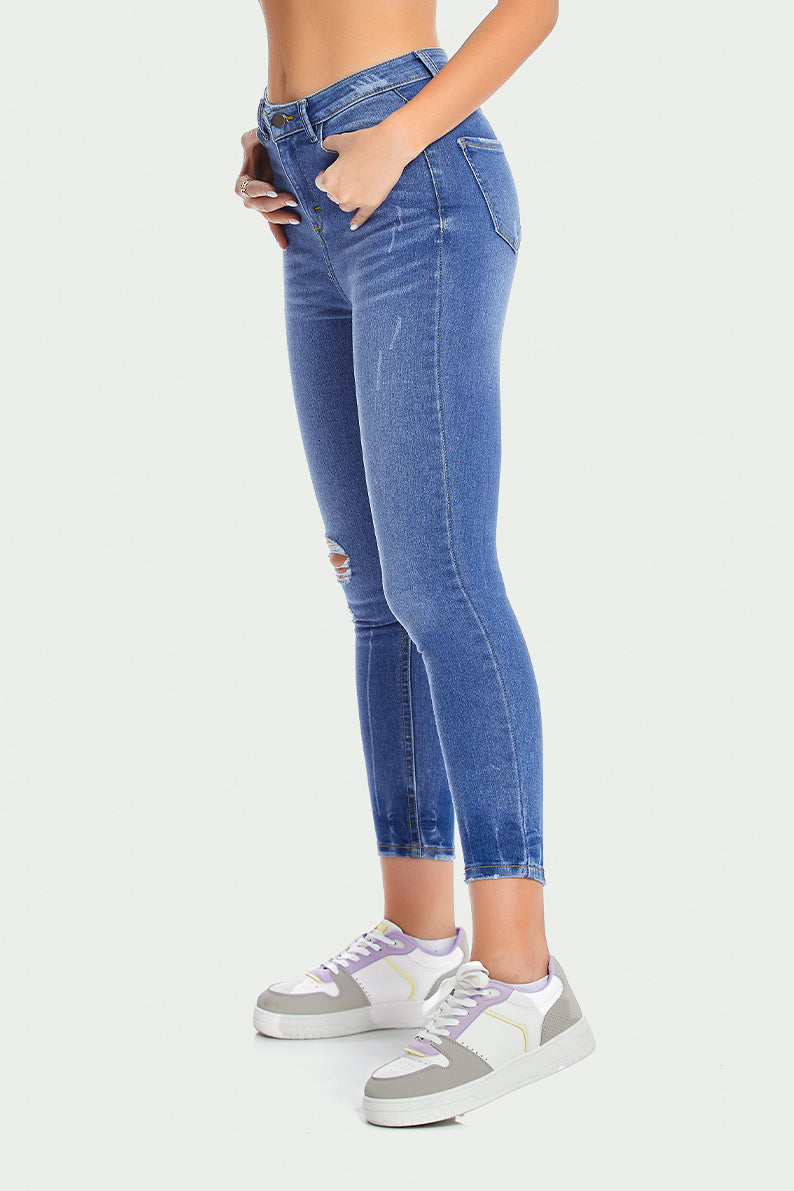 Pantalón Mezclilla Dama / TIRO ALTO CON DESGASTE (1422712995863)