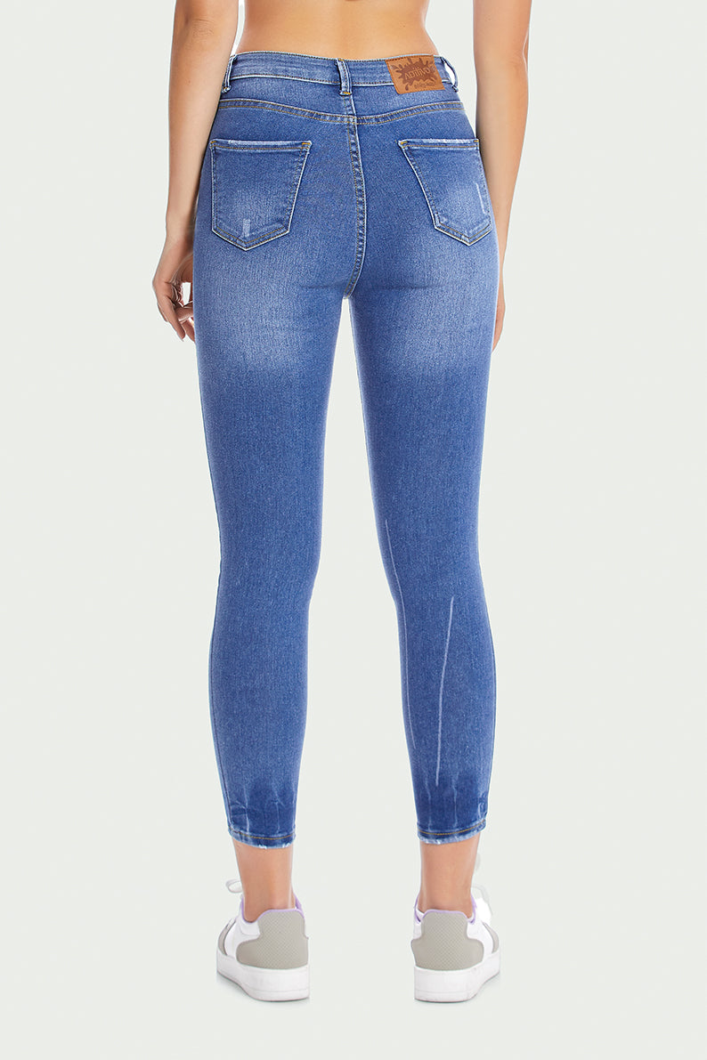 Pantalón Mezclilla Dama / TIRO ALTO CON DESGASTE (1422712995863)