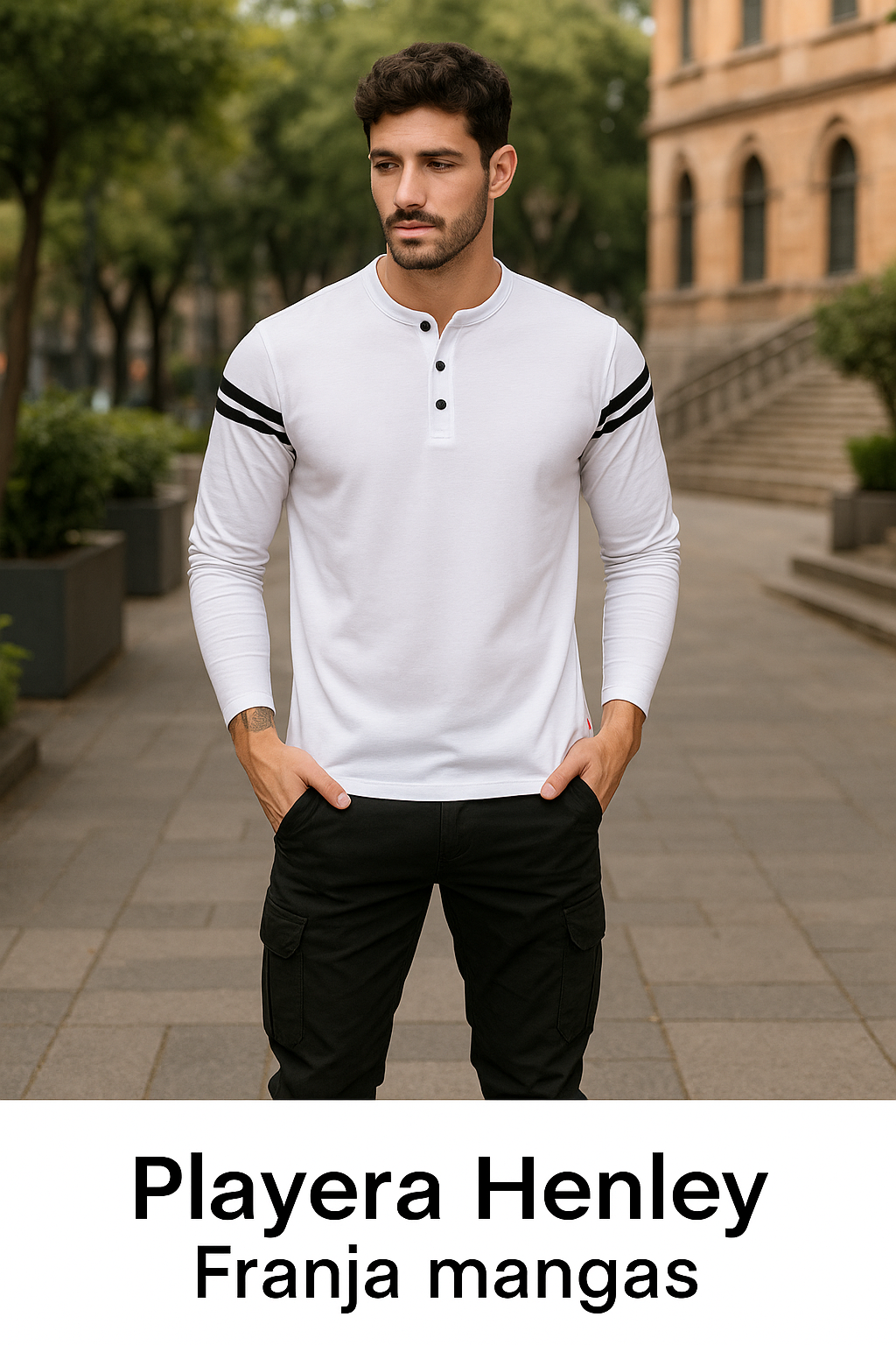 Playera Henley Franja mangas (7743001395423)