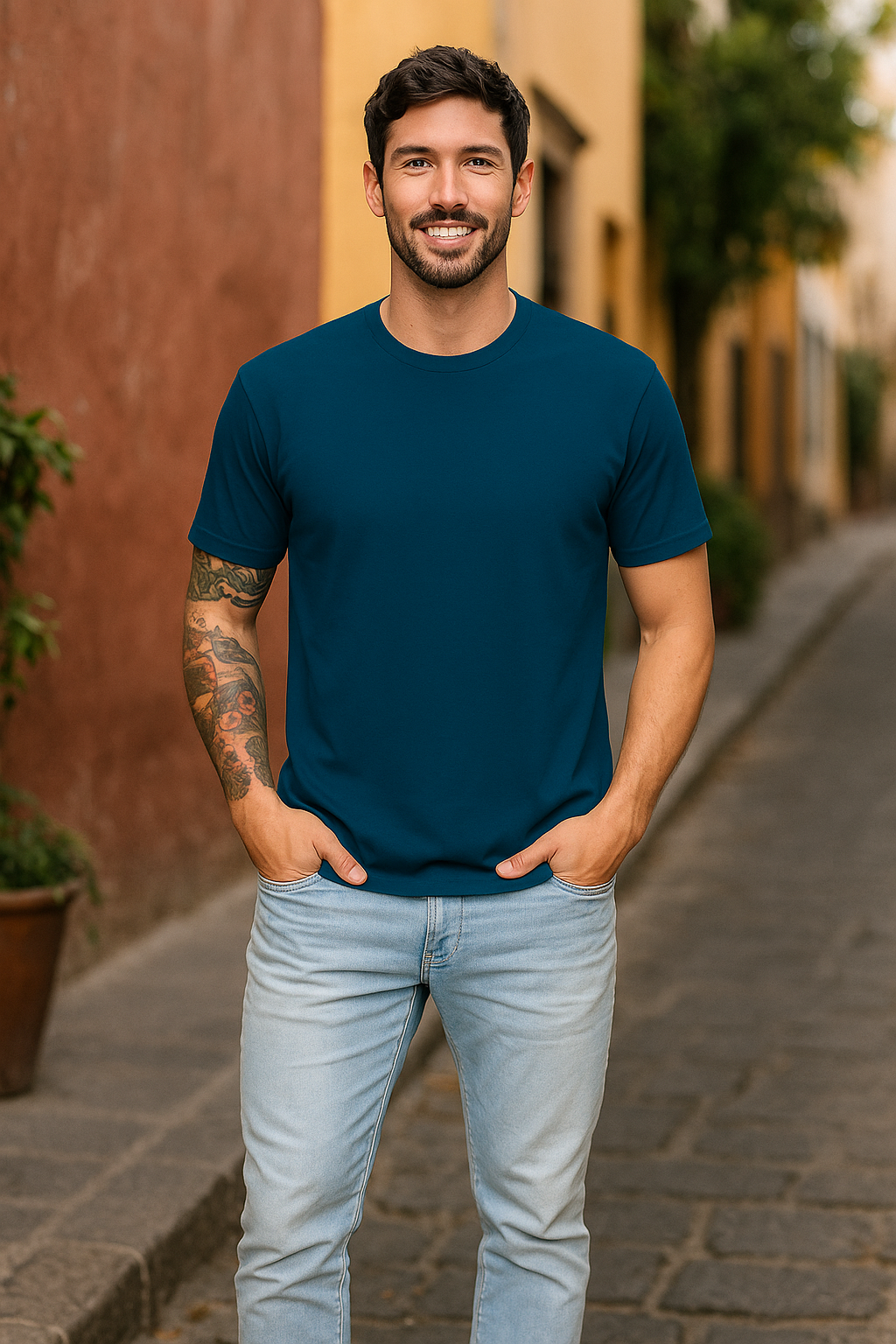 Playera Para Hombre Básica Cuello Redondo Petróleo (8815824961759)