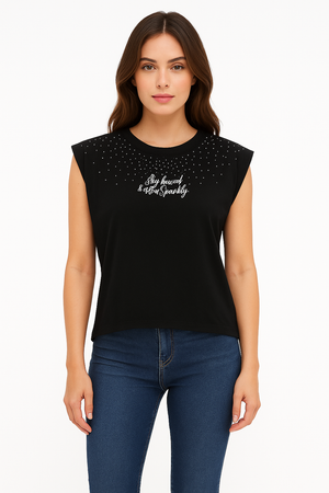 Playera Dama MC / ESCOTE PIEDRAS  NEGRO