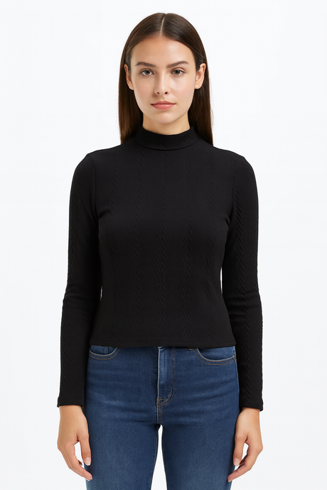 Playera Dama ML / TRENZA  NEGRO (9148815507679)